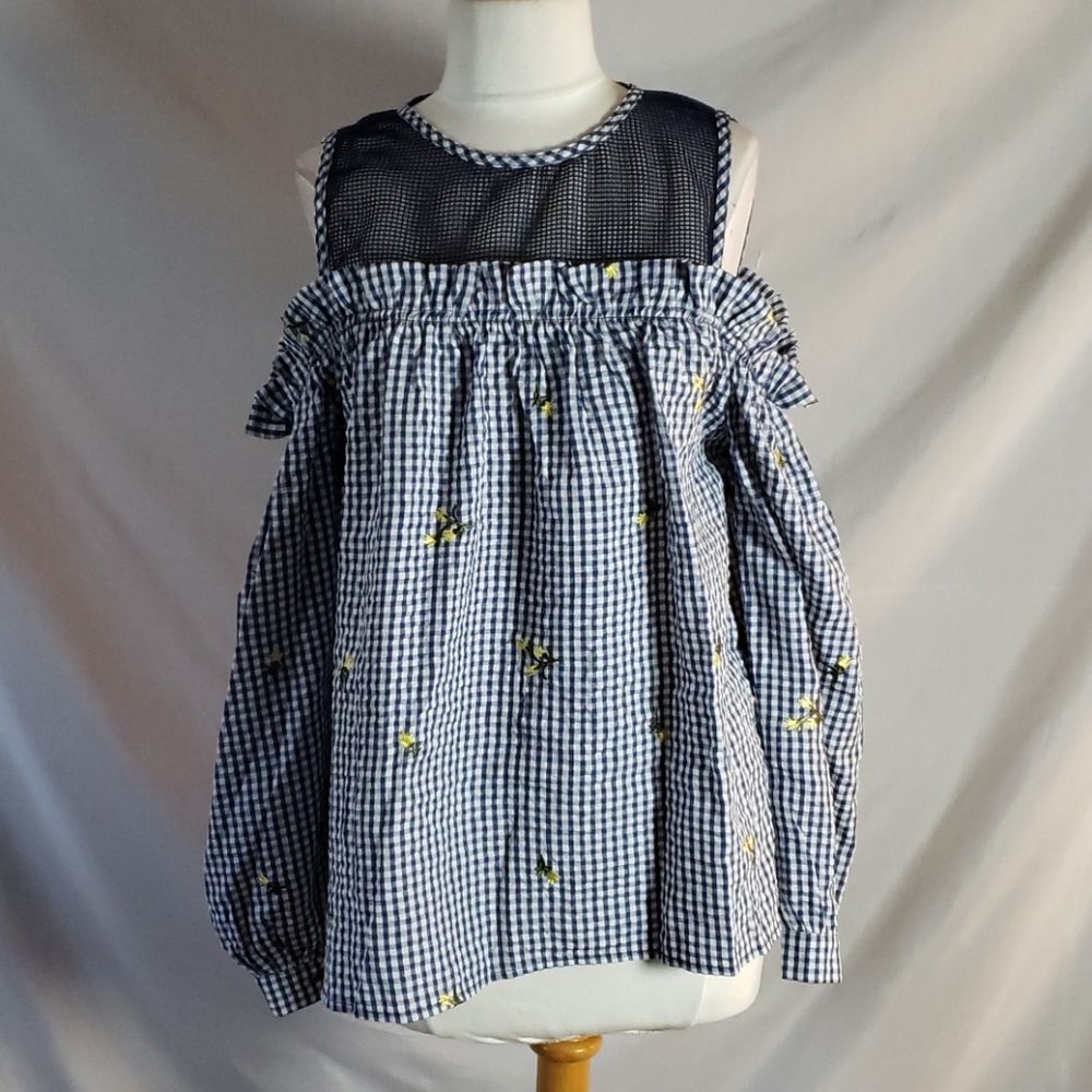 NEW VERTIGO Embroidered Gingham Top